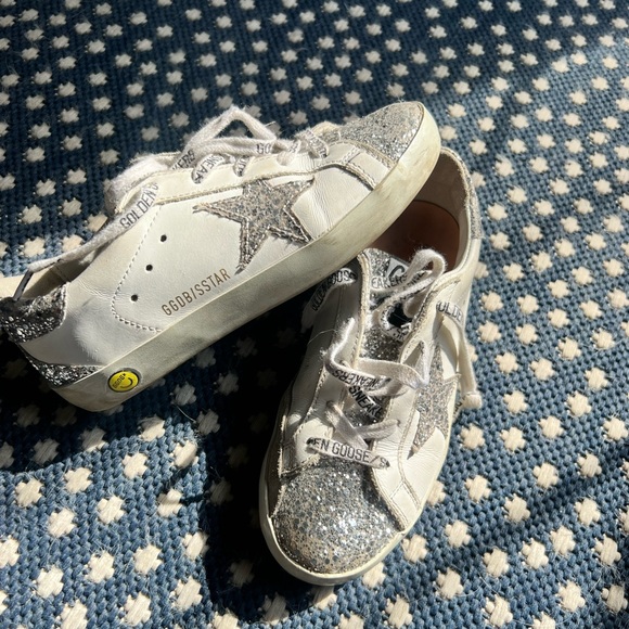 Golden Goose Other - Golden Goose Silver and White Star Sneakers Casual Style size 32 kids